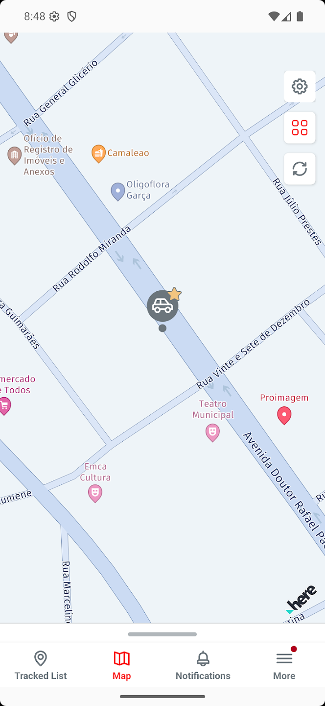Tela do app — Localização em tempo real